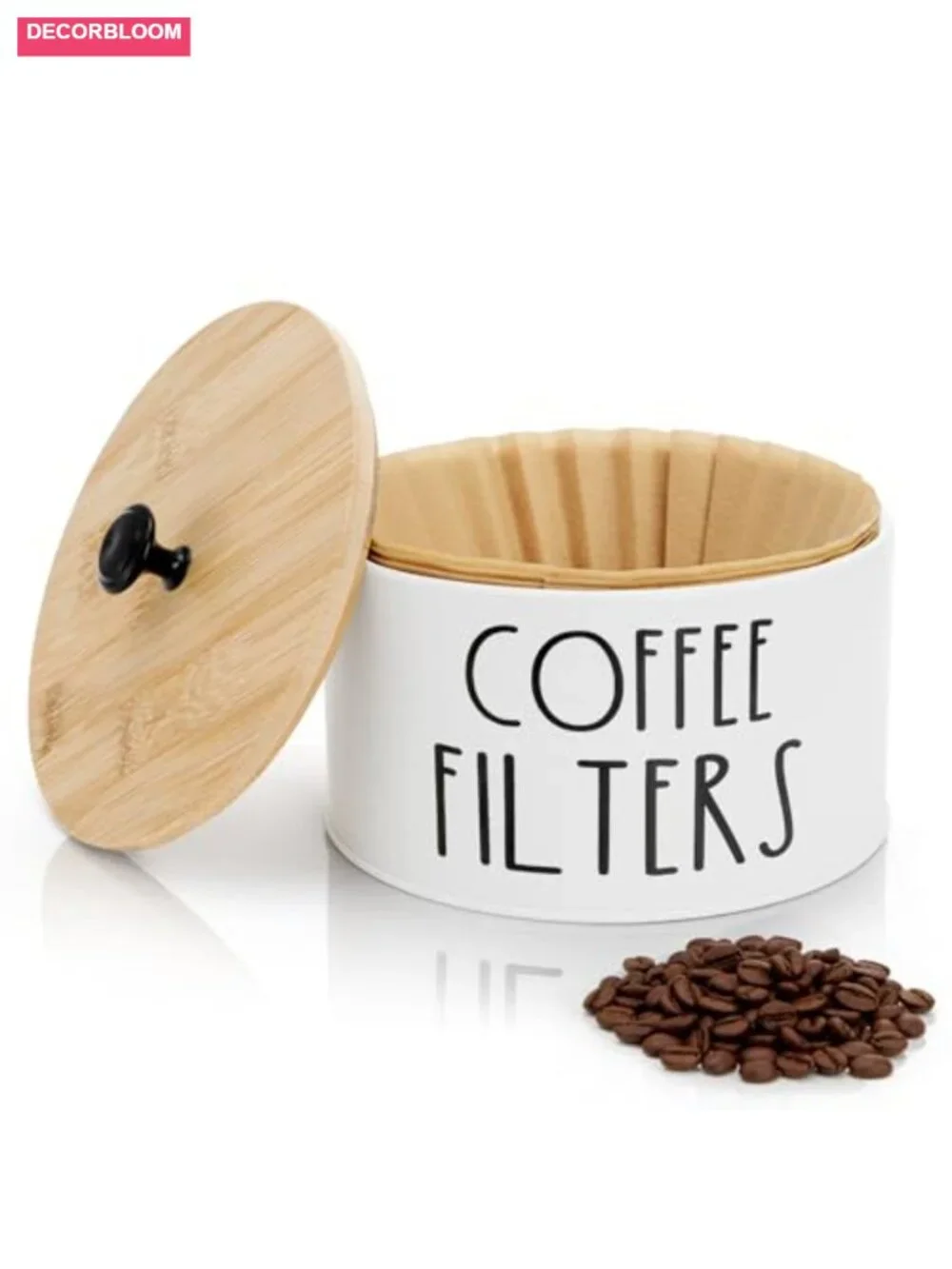 Coffee Filter Holder with Bamboo Lid, Large Capacity, Metal Base